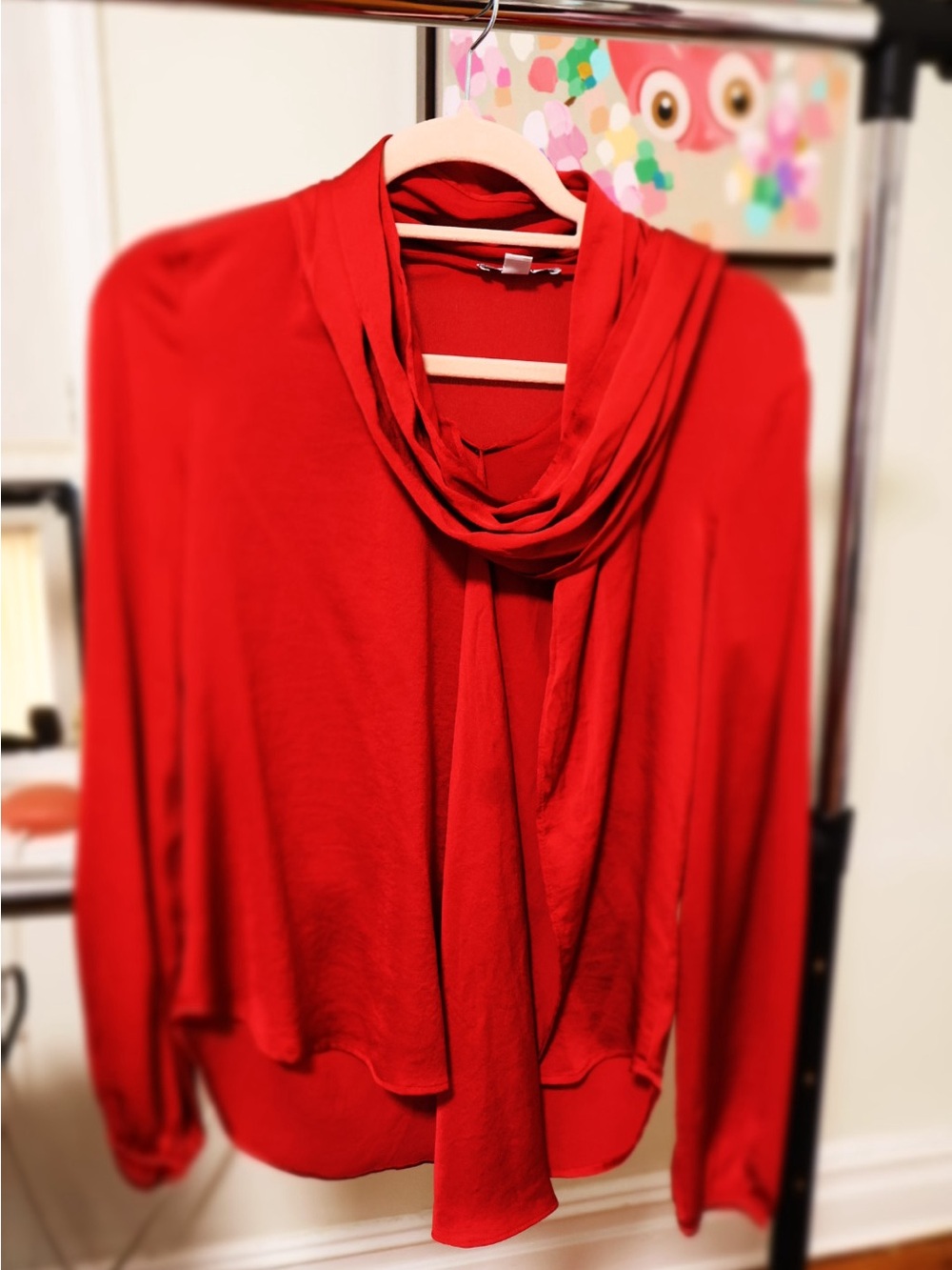 Bar III Red Draped Scarf Neck Blouse